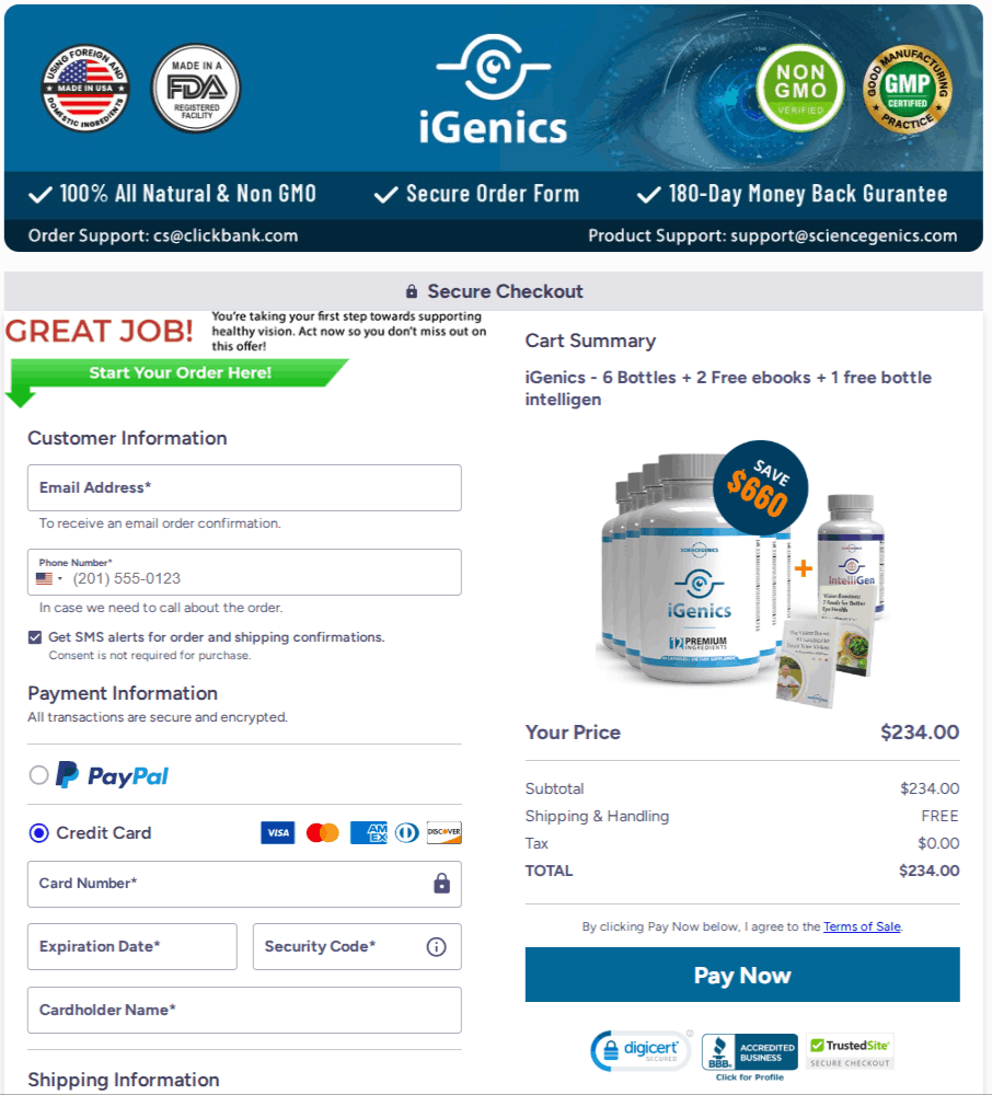iGenics Vision supplement Checkout